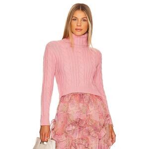 NWT More to Come Gabbi Cable Knit Cropped Sweater in Pink Small Revolve Winter